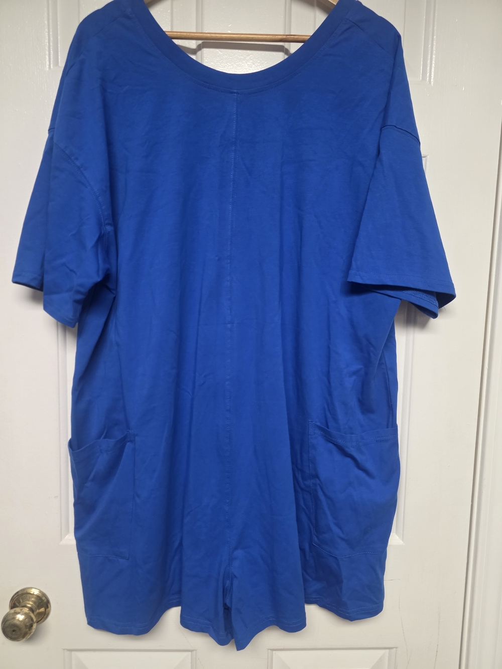 Womens Blue Shorts Romper With Pockets